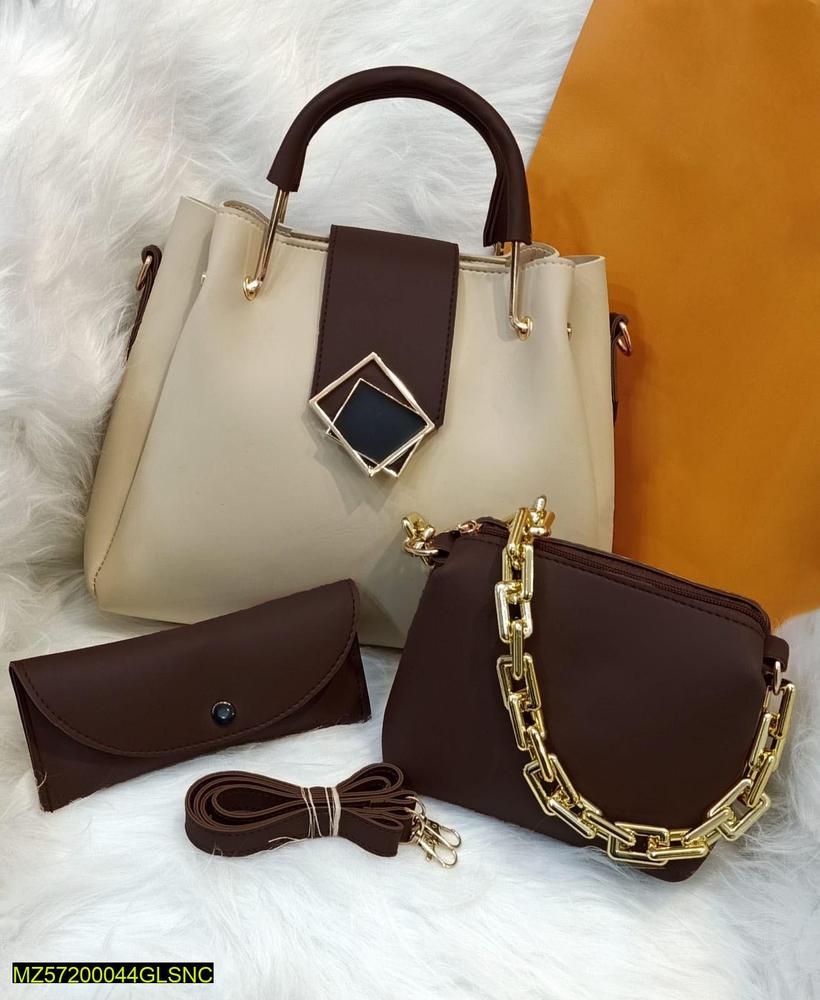 Women’s PU Leather Handbag Set – 3 Pcs Textured Shoulder & Top Handle Bags