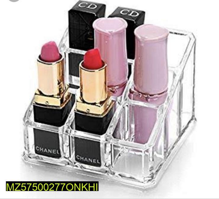 "Clear Acrylic Lipstick Holder with 9 Slots – Makeup Organizer"