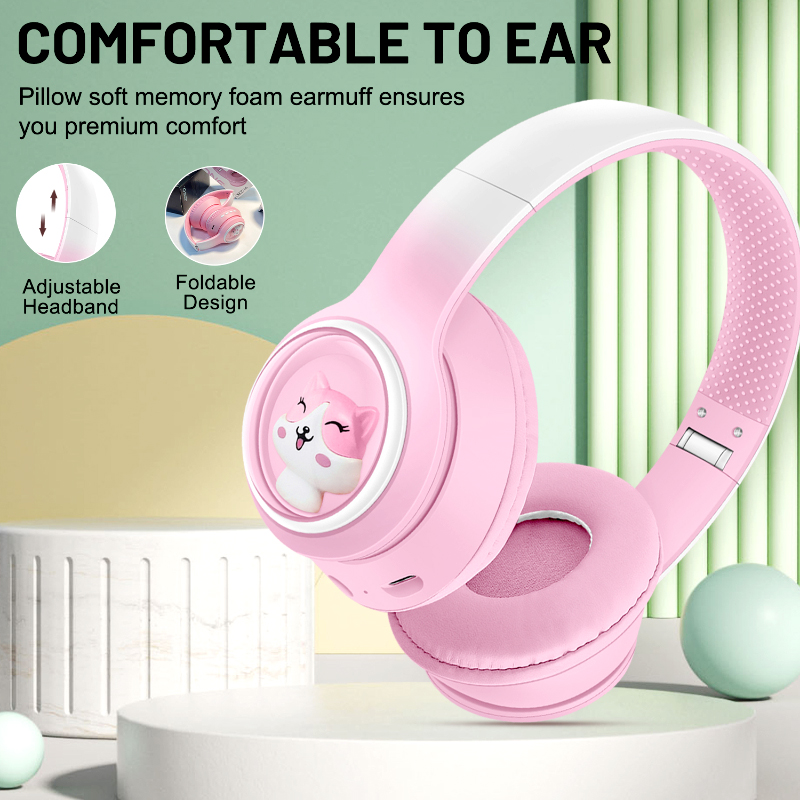 AKZ-08 Cartoon Wireless Bluetooth Headphones – Cat-Ear Design, HiFi Stereo, 18H Playtime