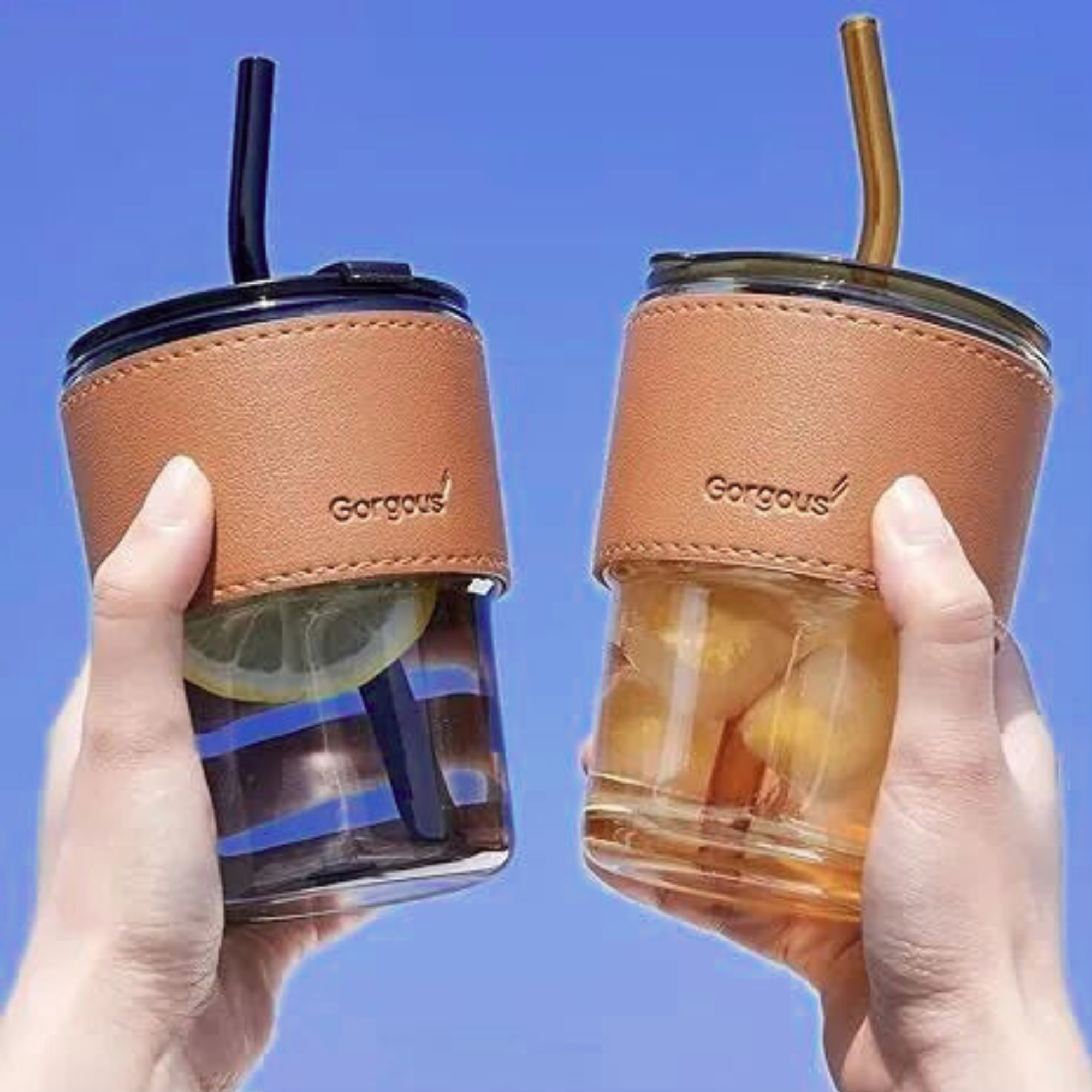 Glass Juice Cup with Straw – 450ml Drinking Tumbler