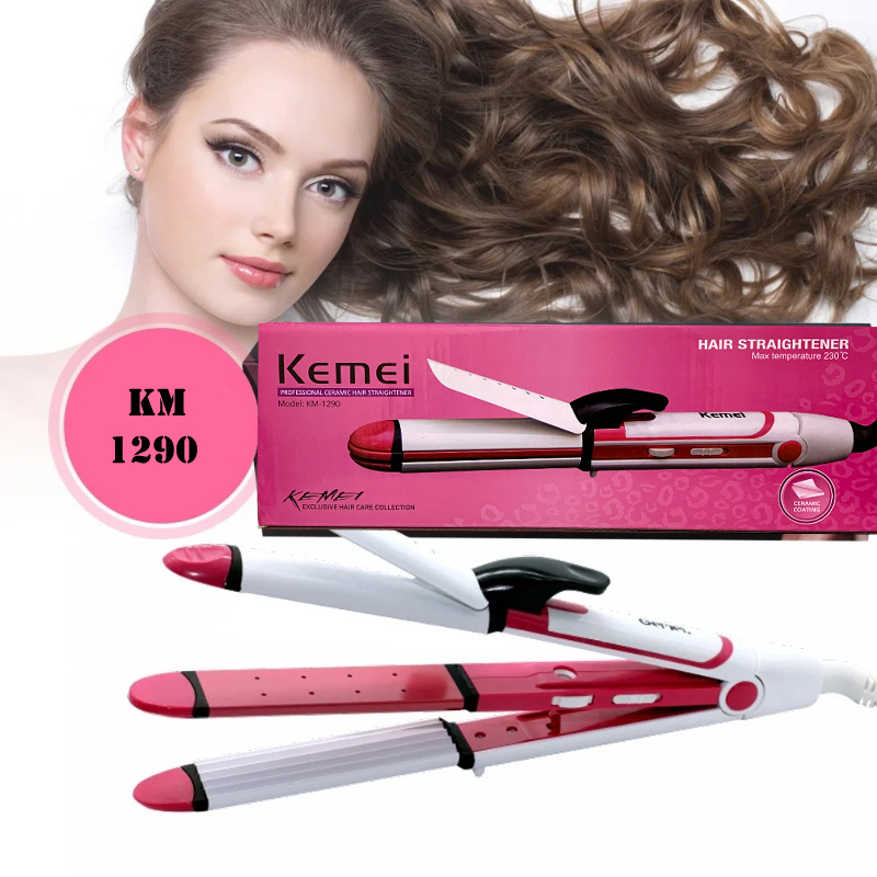 Kemei KM-1290 Professional Ceramic Hair Straightener | Multi-Functional Hair Styling Tool
