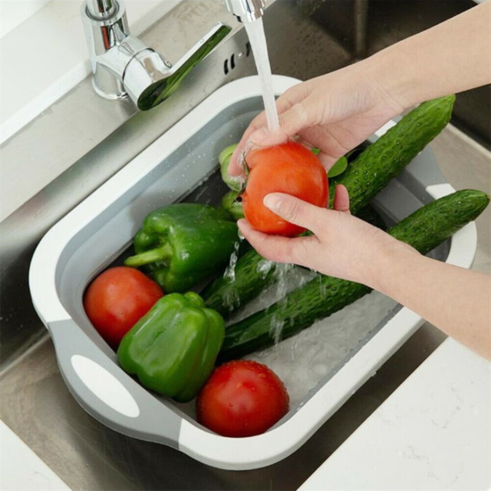 4-in-1 Foldable Kitchen Drain Basket & Cutting Board for Fruits and Vegetables